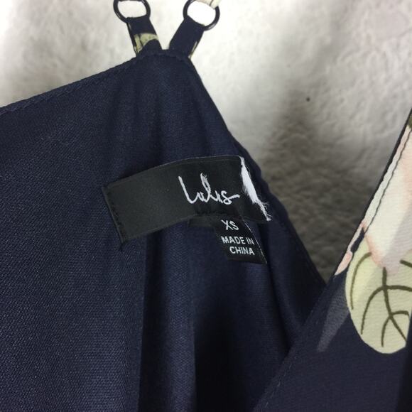 Lulus All Mine Navy Blue Floral Print Ruffle Chiffon Wrap Maxi Dress XS - Picture 5 of 14